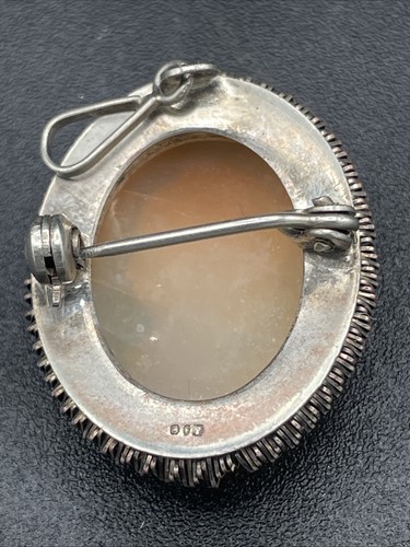 Vintage 835 Silver Shell Cameo Brooch Pendant Germany Mid Century Hand Carved - Picture 7 of 10
