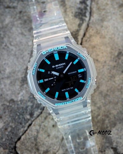 Hand-Painted Casio G-Shock GA-2100 Sky Blue Jellyfish CasiOak Mod Custom Watch - Picture 3 of 5