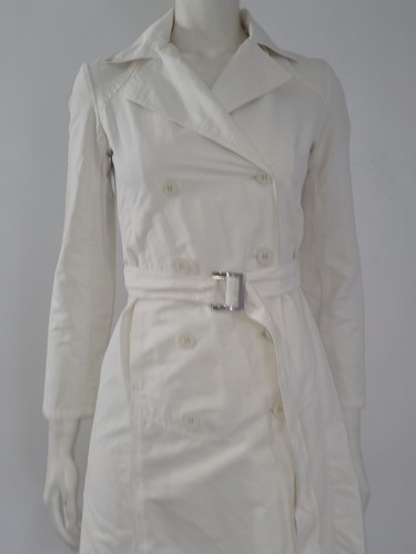 Emporio Armani White Trench Coat UK 8 EU 36 Belted Mac Midi-Length Coat Jacket - Picture 18 of 20