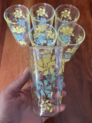 Raro set 6 bicchieri vintage MCM anni 60 blu giallo spilla ruota - Foto 4 di 6