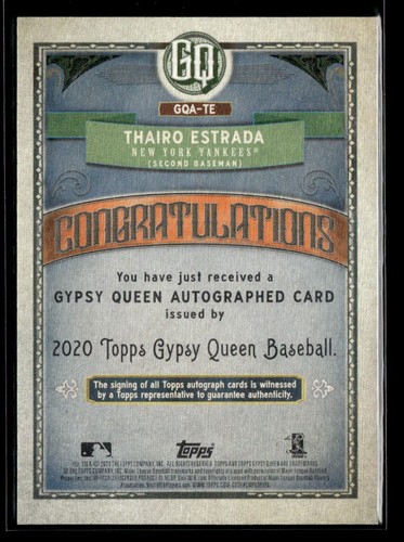 Thairo Estrada AUTO - 2020 Topps Gypsy Queen Autografi #GQA-TE - Foto 2 di 2