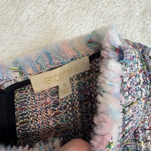 Etcetera Tweed Fringe Short Sleeve Back Zip Multicolor Top Small - Picture 2 of 10