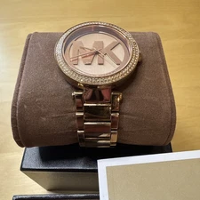 Michael Kors 38mm Rose Gold Tone Crystal Bezel Quartz Watch w/Bracelet & Battery