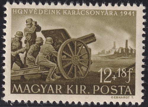 Stamp Hungary SC B135-9 1941 3rd Reich Battle Soldiers Grenade Thrower Canon MNH - Picture 5 of 6