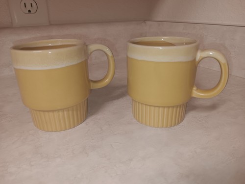 Vtg Tan Drip Glaze Coffee Cups Japan Stackable Ceramic Retro Style Kitchen Decor - Picture 1 of 8
