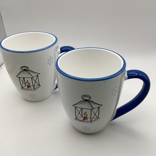 Pair(2) Gmundner Keramik Snow Crystal Blue Mug with Lantern KN - Picture 2 of 6