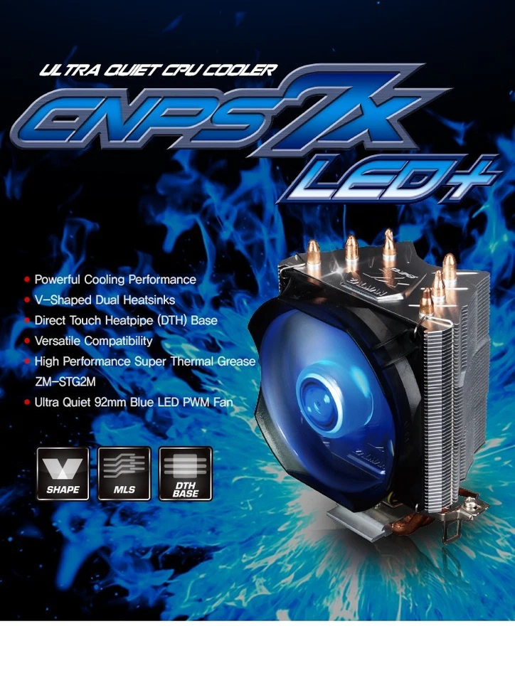 Zalman CNPS7X LED+ Intel AMD CPU Cooler 90mm 92mm PWM Fan Blue LED 2100RPM 20dBA - Image 2 of 4