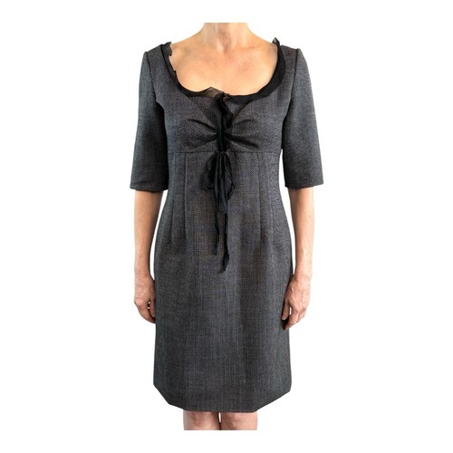 Valentino Size 44 12 Aus 8 US Grey Black Wool Mohair Blend Hiver Midi Dress