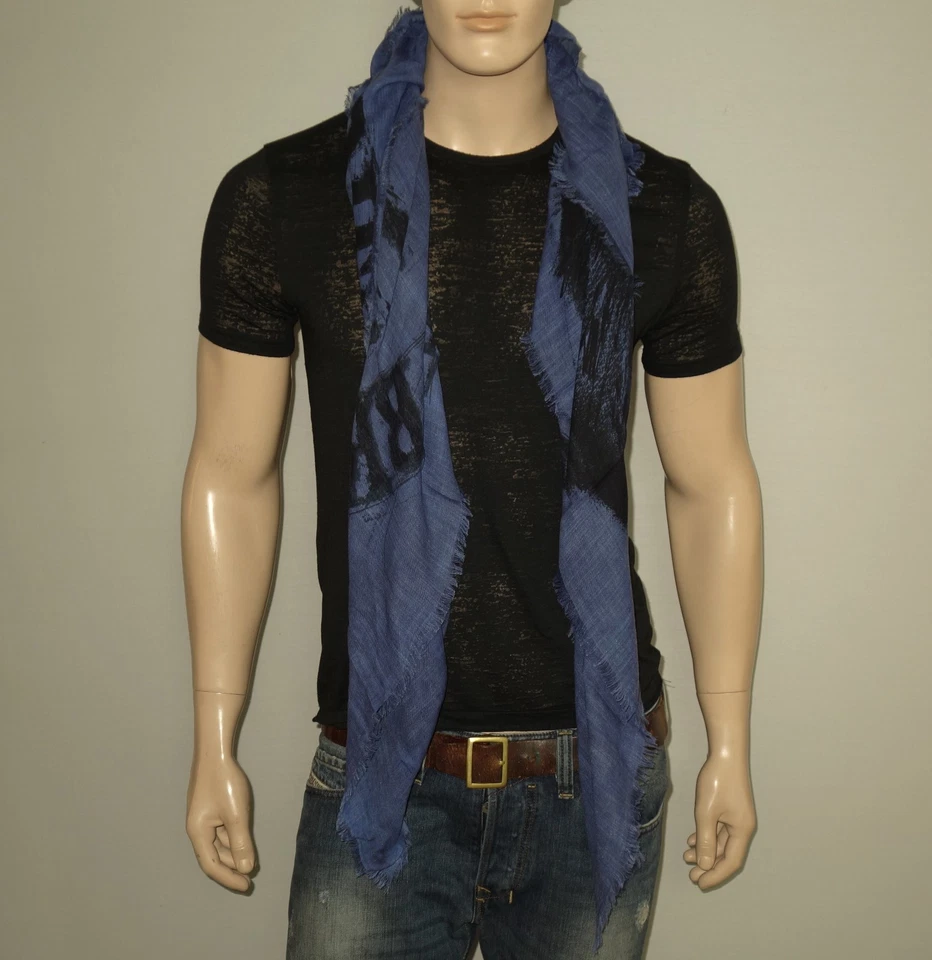 NUEVO DIESEL Bufanda Azul Jaspeado 46"x44" 100% Rayón-Viscosa Icónico Mohawk UNISEX Foto 3 de 4
