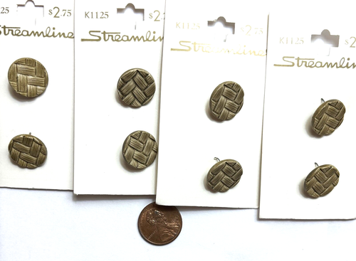8 pc Tan Buttons Vintage Streamline  5/8"  Basketweave Design Shank NEW - Picture 1 of 2