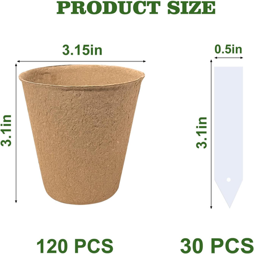 Biodegradable Peat Pots for Seedling - 120 Pack 3.15 inch Biodegradable Plant Se - Picture 2 of 8
