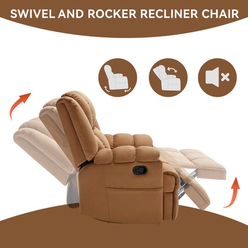 American Design Oversized Manual Recliner Chair Rocking W/ 360°Swivel in Fabric - Picture 12 of 59