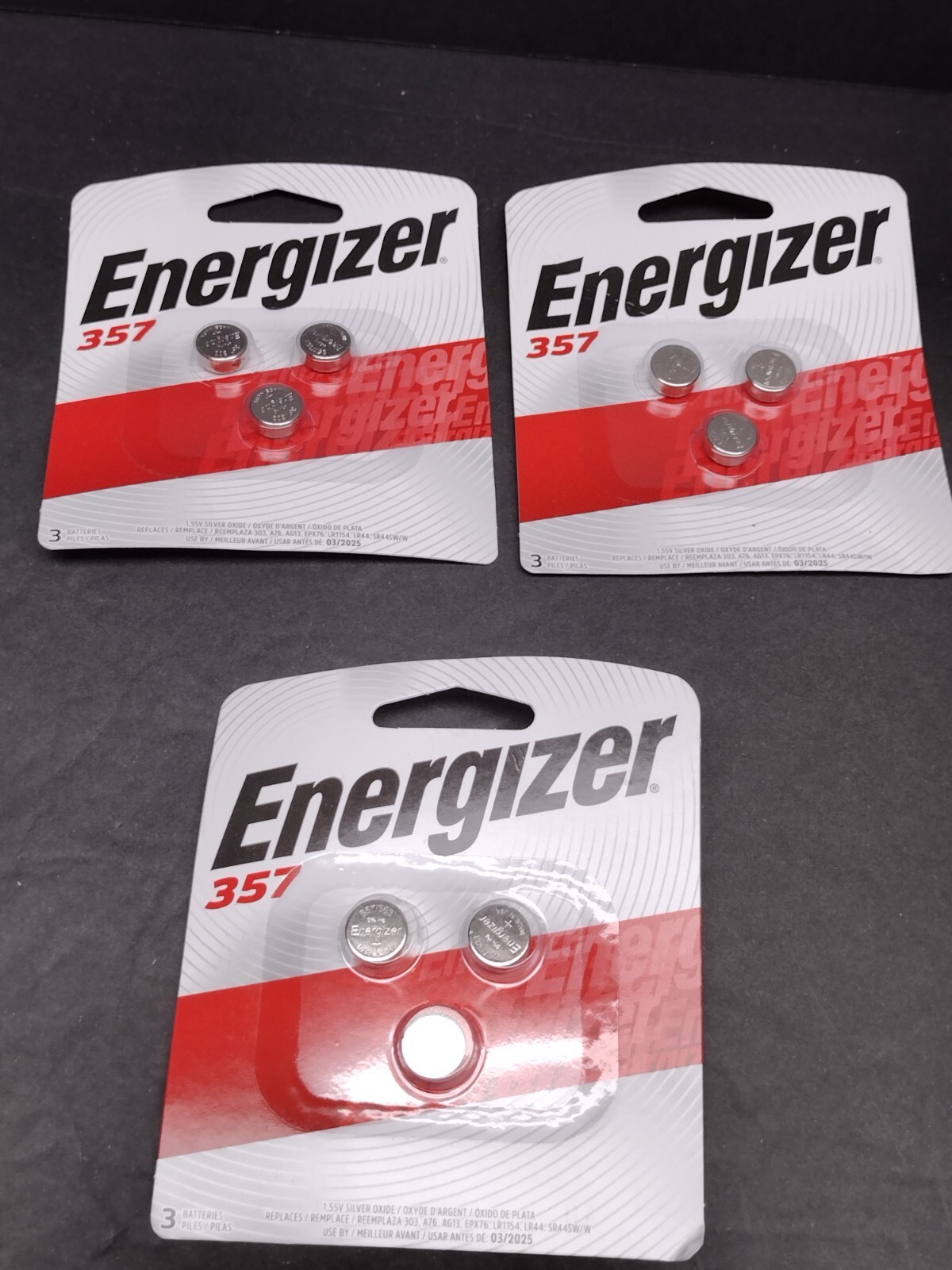 ENERGIZER BATTERIES 3 PAKS OF 3 EACH 9 TOTAL 357/303 NEW FREE SHIPPING-image