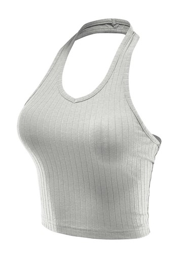 Top corto básico sin mangas con halter acanalado FashionMille para mujer sin espalda - Imagen 14 de 37