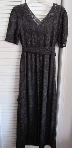 GORGEOUS MULTI-COLOR SPARKLING KNIT LONG BELTED DRESS VINTAGE - Picture 7 of 7