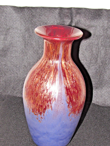 Art Glass Vase Iridized copper over Ruby Raspberry glass 9.25" h - Picture 6 of 10
