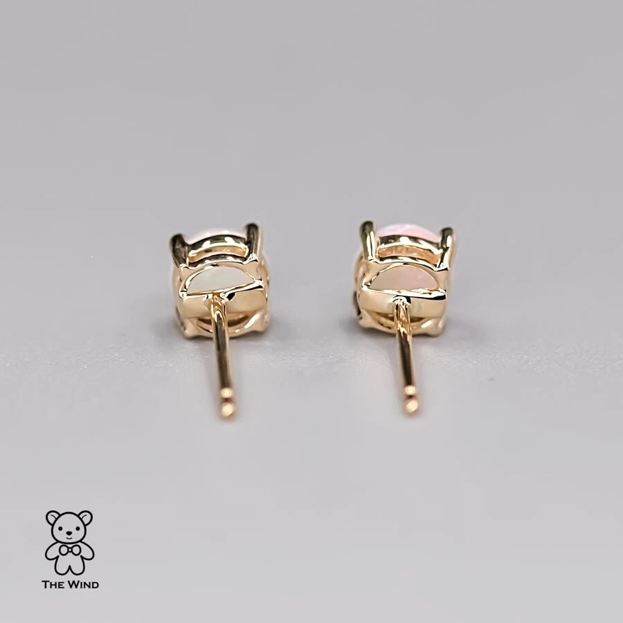 Минималистские серьги-гвоздики круглой формы из австралийского чистого опала желтое золото 14 карат - Изображение 4 из 4