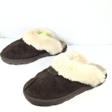 Women's Leather Faux Fur Lined Clog Slippers Brown Size 7