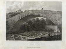 1794 View Of Broadbottom Bridge & Mill, Tameside Original Antique Print