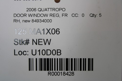 Maserati Quattroporte, RH, Front Door Window Regulator, New, P/N 84934000 - Picture 9 of 9