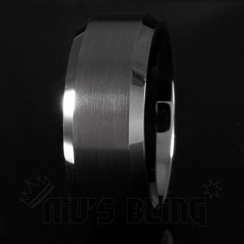 8mm Tungsten Carbide BLACK Wedding Band Polished Engagement Bridal Ring Men - Picture 2 of 5