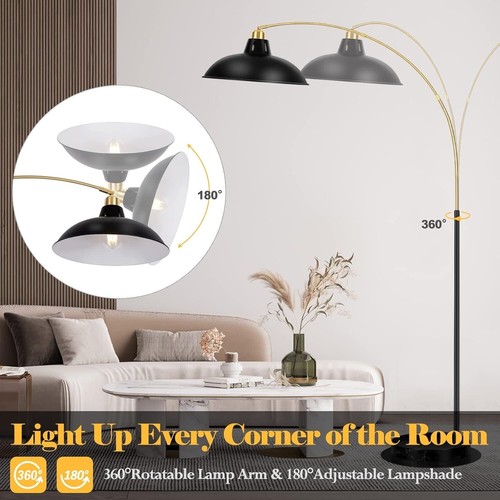 Arc Floor Lamp for Living Room, Marble Base Standing Lamp - Black Gold Floor Lam - Picture 3 of 8
