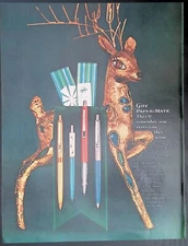 Vintage Print Ad 1966 Paper-Mate Christmas Gift Set Bejeweled Reindeer