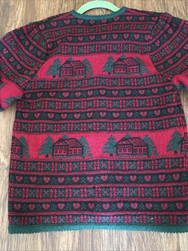 Vintage The Eagle's Eye Women's Cardigan Sweater Large 100% Wool Red Green Cozy - Picture 9 of 11