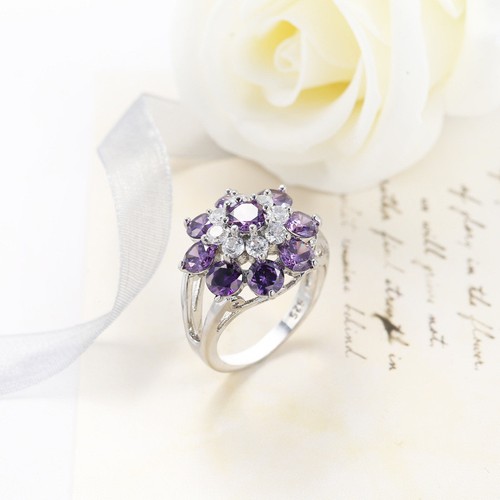 Angel's Wing Design Natural Purple Amethyst Gems Silver Lady Rings Size 7 8 9 - Picture 6 of 6