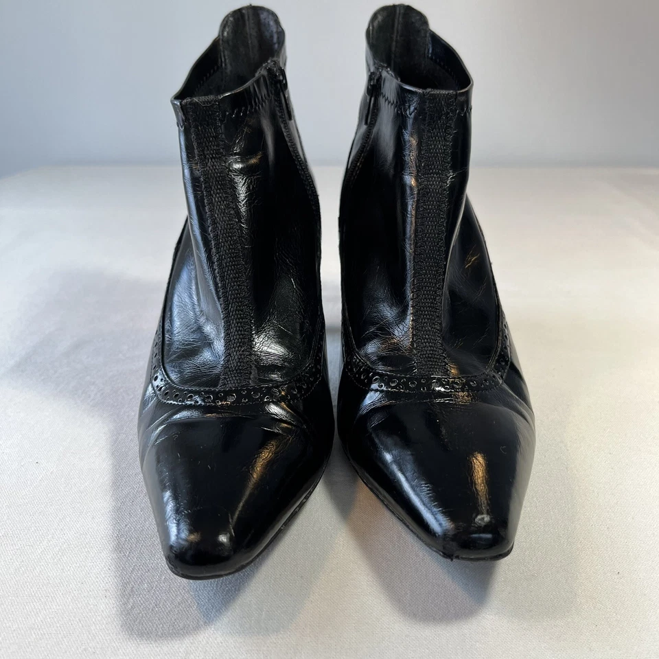 Franco Sarto Talla 8.5M Ruffina Negro Botines Puntera Cuadrada Imitación Charol Foto 4 de 4