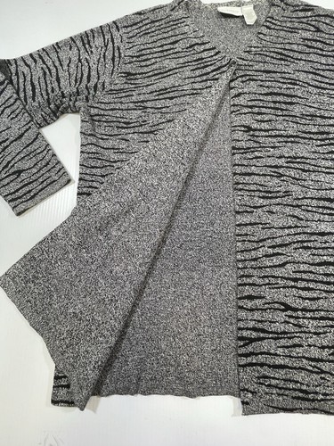 Elizabeth By Liz Claiborne Grey Black 100% Cotton Long Sleeve One Button Sweater - Picture 8 of 9
