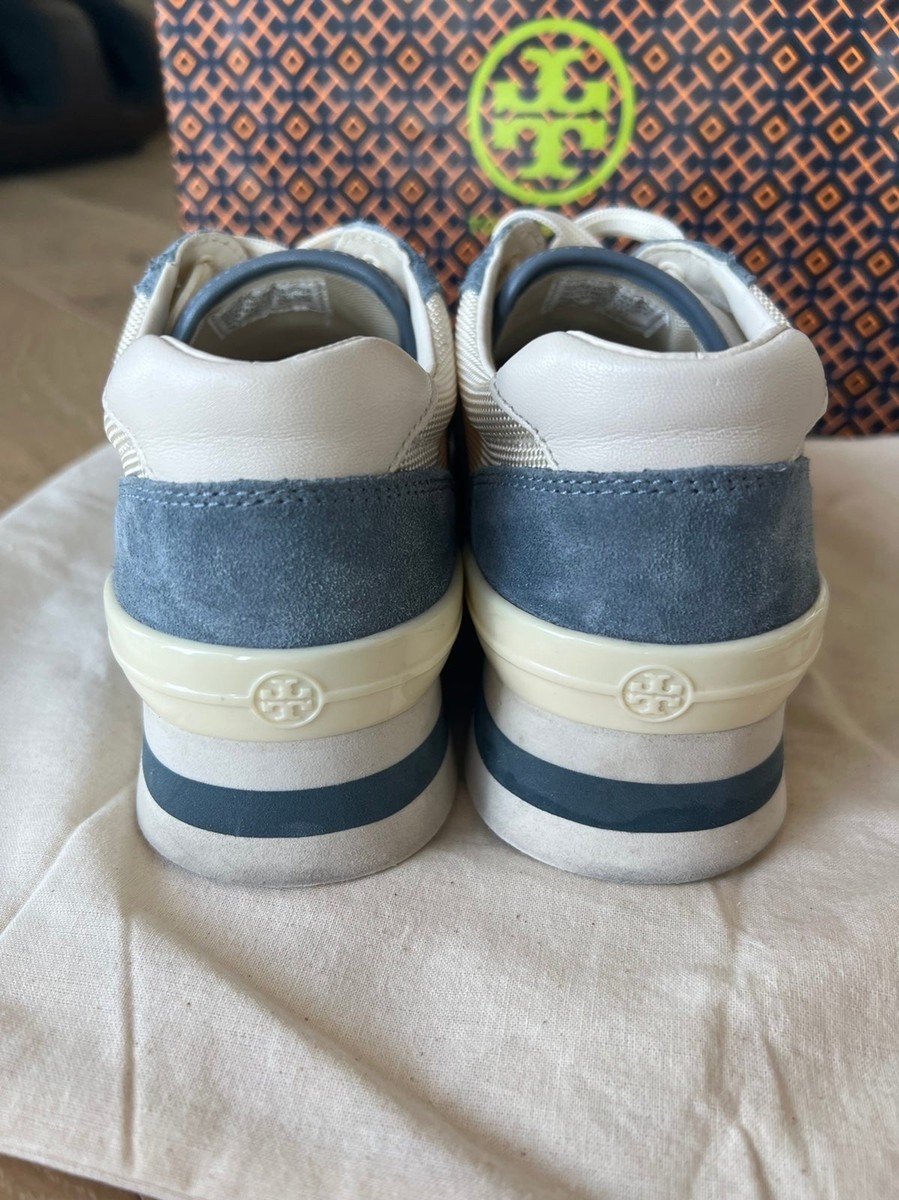 Tory Burch Sawtooth Logo New Ivory Blue Low Top Sneaker