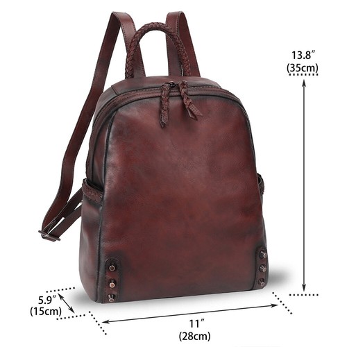 Genuine Leather Backpack for Women Leather Knapsack Rucksack Bag Purse Laptop - Picture 5 of 12