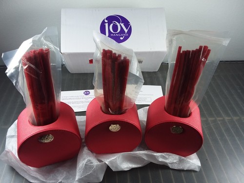 Joy Mangano Forever Fragrant Odor Eliminating 3 Red Vases sticks Apple Cinnamon
