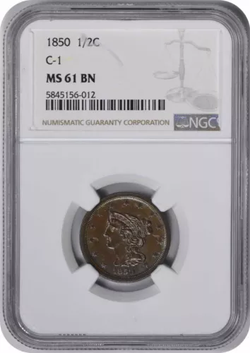 1850 Half Cent MS61BN NGC