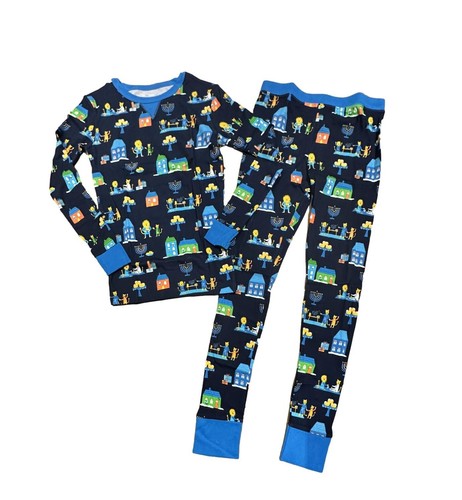 Kids' Hanukkah Lions Print Matching Family Pajama Set - Navy Blue 8 - Picture 1 of 3