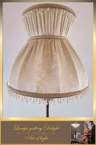 Floor lamp with a light beige velvet lampshade. - Picture 4 of 24