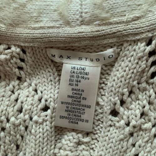 Max Studio Girls Large Sweater Vest Cream Knit Cable Pattern Open Front Cardigan - Picture 4 of 5