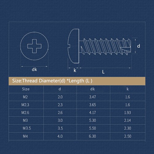 M2 M2.6 M3 M3.5 M4 Pozi Pan Head Self Tapping Screws Tail Cutting Small Micro - Picture 2 of 11