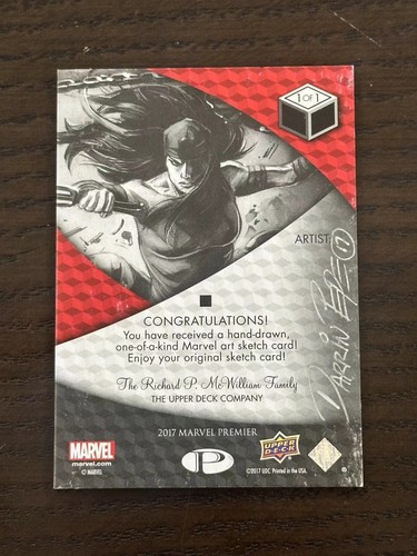 2017 Upper Deck Marvel Premier Sketch Card Elektra by Darrin Pepe - Picture 2 of 2
