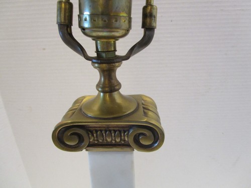 Vintage Classic White Marble w/ Brass Table Lamp Column Roman Grecian style 33”T - Picture 7 of 14