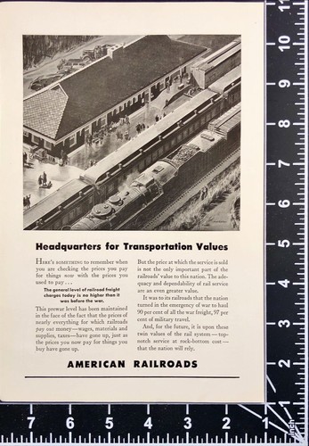 American Railroads 1946 Segunda Guerra Mundial Marketing Estación de tren anuncio impreso vintage - Imagen 2 de 6