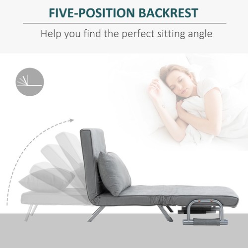 Suedette Adjustable Back Futon Sofa Chair - Grey - Imagen 4 de 12