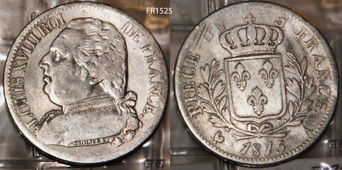 France French Silver 5 Francs 1815A Crown King Louis XVIII Louie VF Bullion Nice