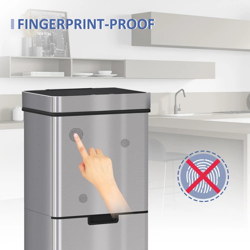 Kitchen Sensor Bin 72L Stainless Steel Recycling 3 Compartments Dry Wet Waste - Picture 5 of 11
