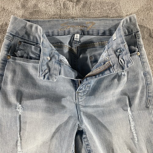 Seven7 Jeans Women 8 Blue Tummyless High Rise Skinny Light Wash Distressed Denim - Picture 4 of 13