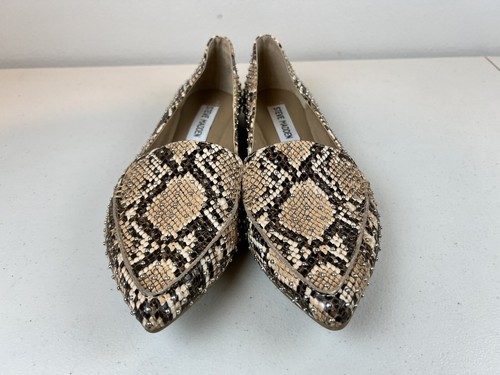 STEVE MADDEN Feather-S Tan Snake Slip On Pointed Toe Studded Flats Size 6.5M - Picture 3 of 16