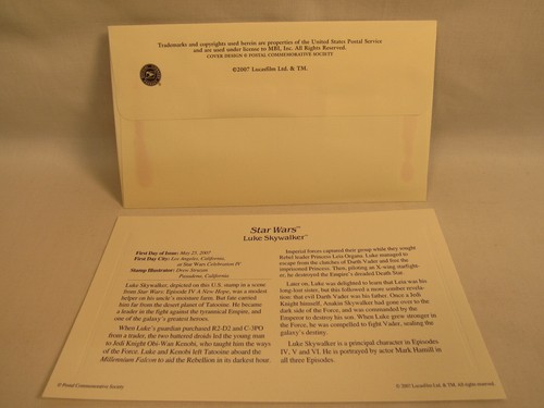 Luke Skywalker Star Wars Disney 22KT Gold Stamp 1st Day USPS - Picture 3 of 3