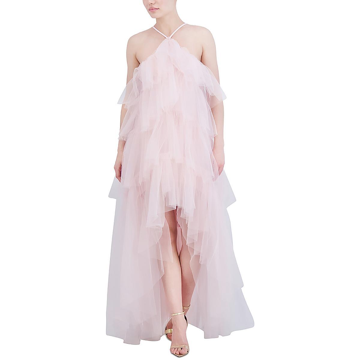 Женское розовое вечернее платье из многоярусной сетки BCBGMAXAZRIA 8 BHFO 1568