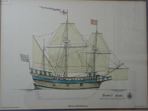 Art Print Nags Heart Art Elizabeth 2 Sail Plan Ship America's 400th Anniversary - Picture 2 of 10
